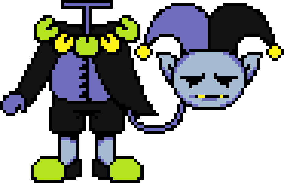 Jevil, except his head and tail switched places, and he isnt very happy about it.