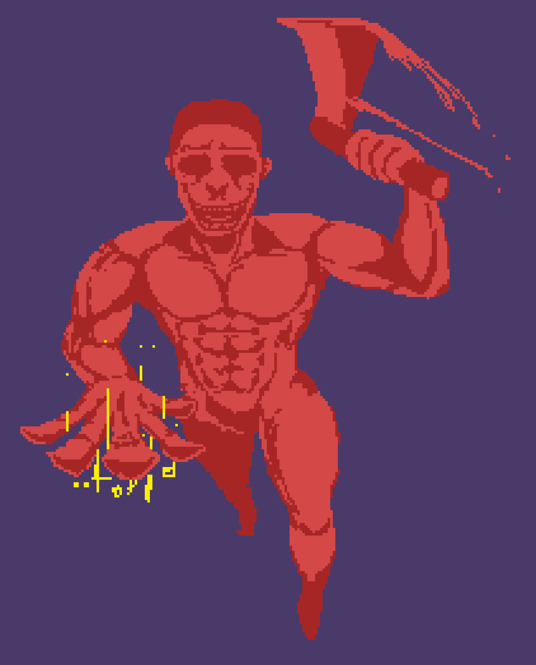 [90dac8] "YOU'RE PERFECT!" The Sinner would form an axe in their hand as they rushed towards the man, using their other hand to make rune-esque platforms below to gain elevation.