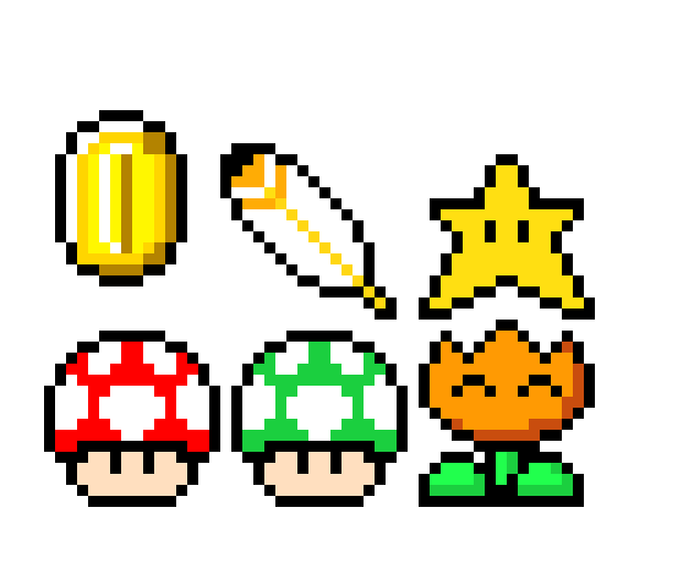 [9664c4] Mario power-ups and a coin.