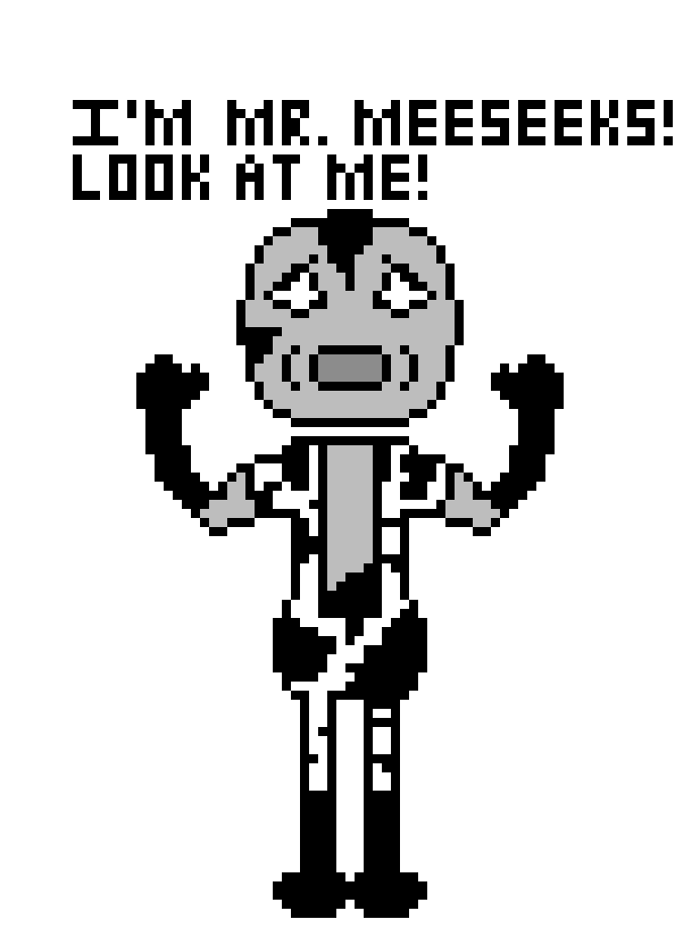 [65e39e] *The Meeseeks pukes in the toilet, but he realizes he puked on something or rather SOMEONE.*