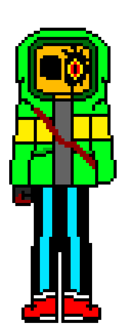 [0ab601] my spookeh month sprite, basically after years of waiting for someone to come by the forest, there was nobody, so he grew insane, and his fire inside of him started to dim, and he started to kill anyone he found in the forest...