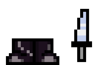 [ec54a8] Ev armor & weapon: Dusty boots (+100 def +20 atk) Real knife (+80 atk +20 exp per kill)