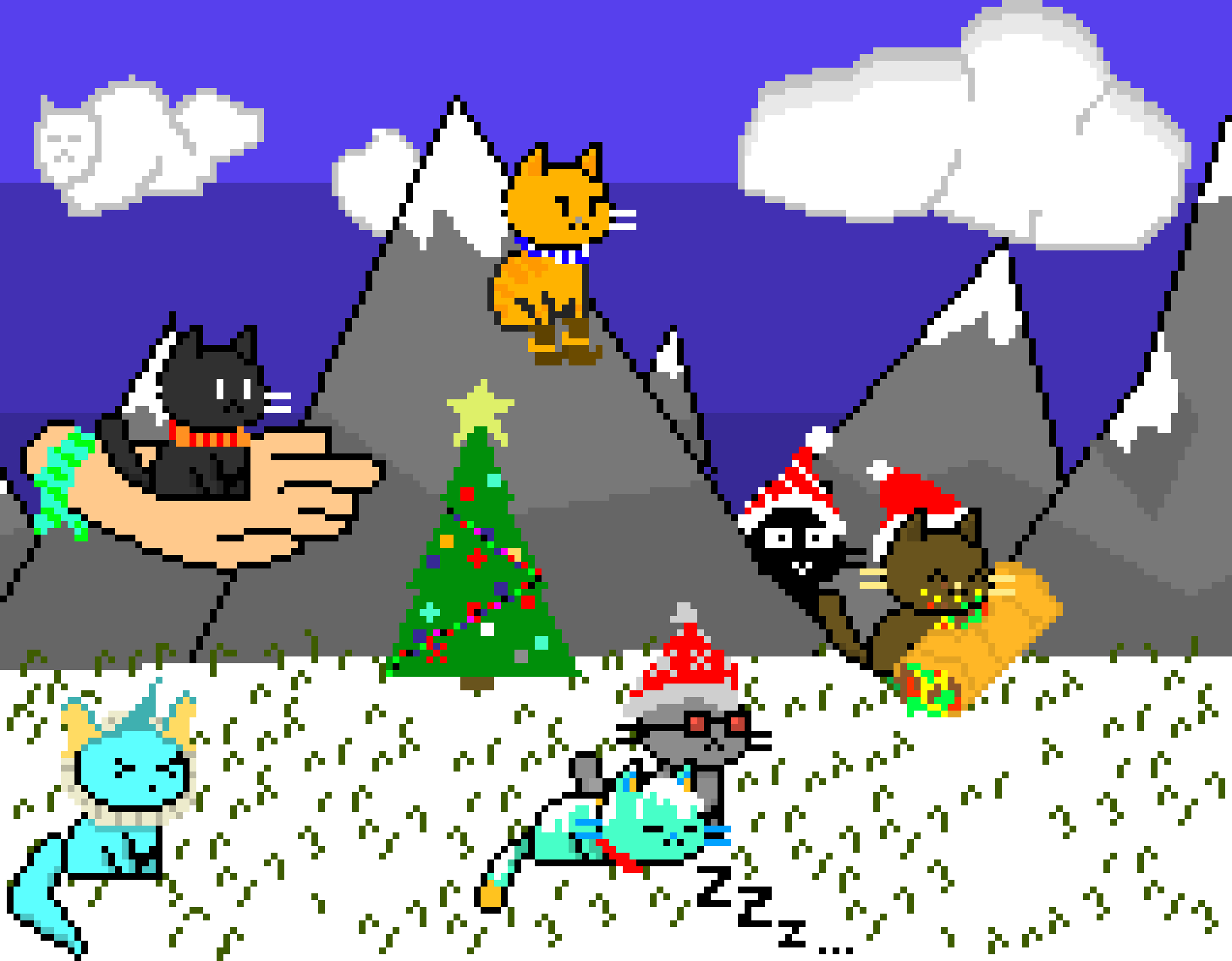 [860b86] cats pixel chrismas