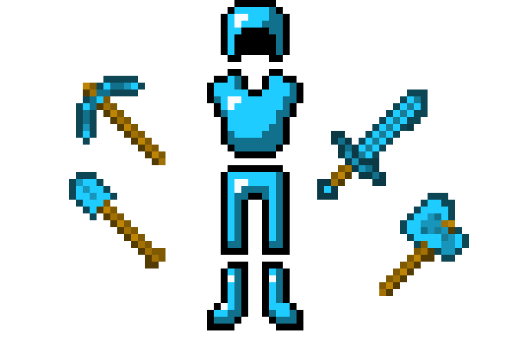 [b49b1e] minecraft diamond armour and tools pixel art