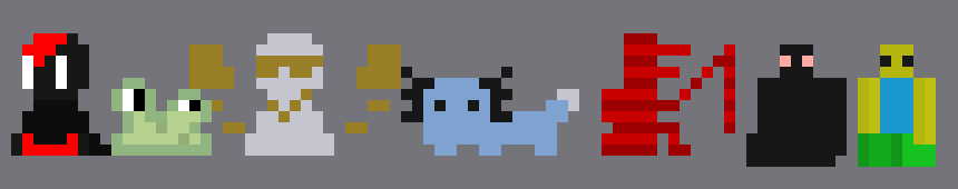 [8cf262] 7 out of 7 sprites I've ever had all sprites I've ever gone by which includes, aurelius, the goo, blooper, lil darkie, old man consequences, scp 2109-2, and the robloxian