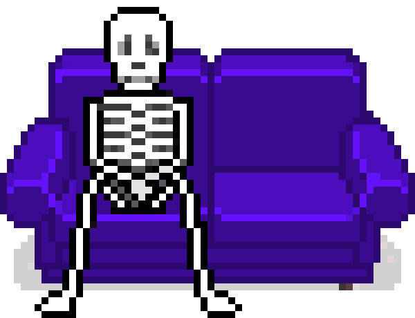 [e88148] Skeleton and couch