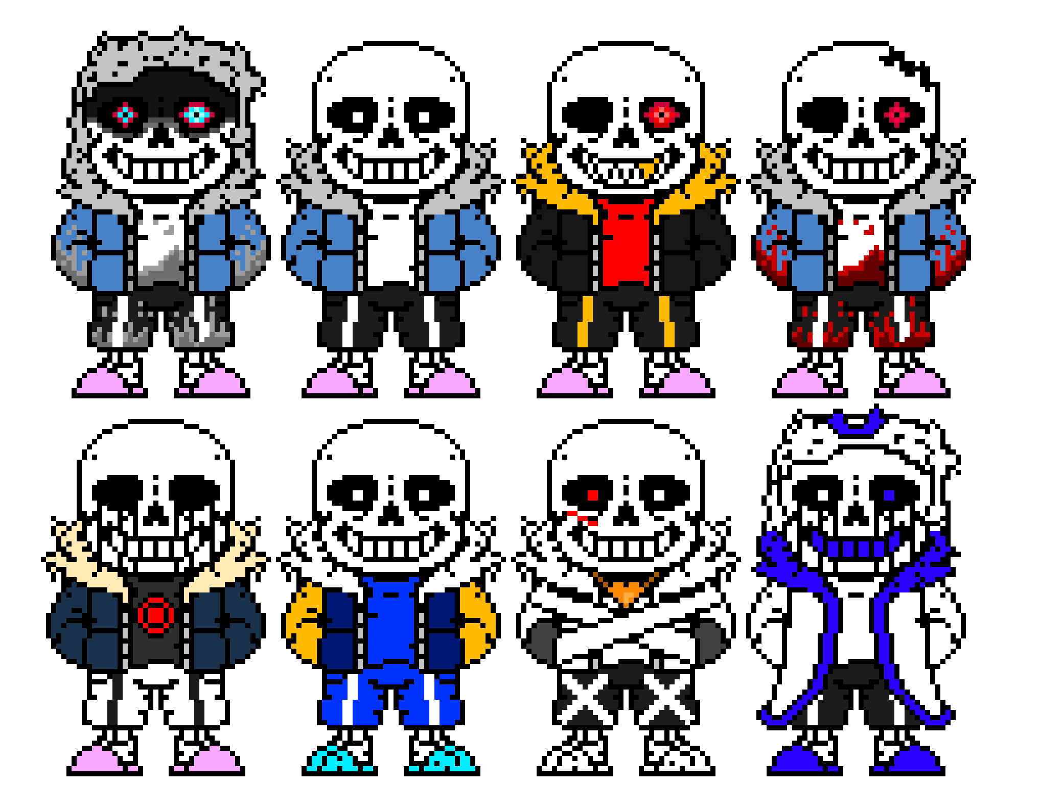 Dusttale sans, Undertale sans, UnderFell sans, HorrorTale sans, KillerTale sans and OuterTale sans