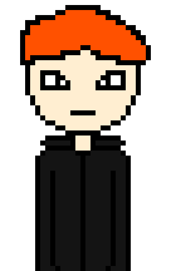 *looks around before jumping down in front of the door*