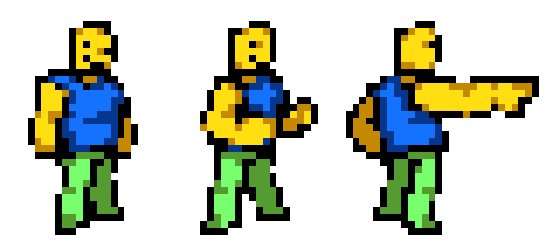 [35dc76] maybe i should make the limbs in the background purely the dark shade (aside from a few pixels for detail), also there were multiple misalignments with the legs in the pointing sprite