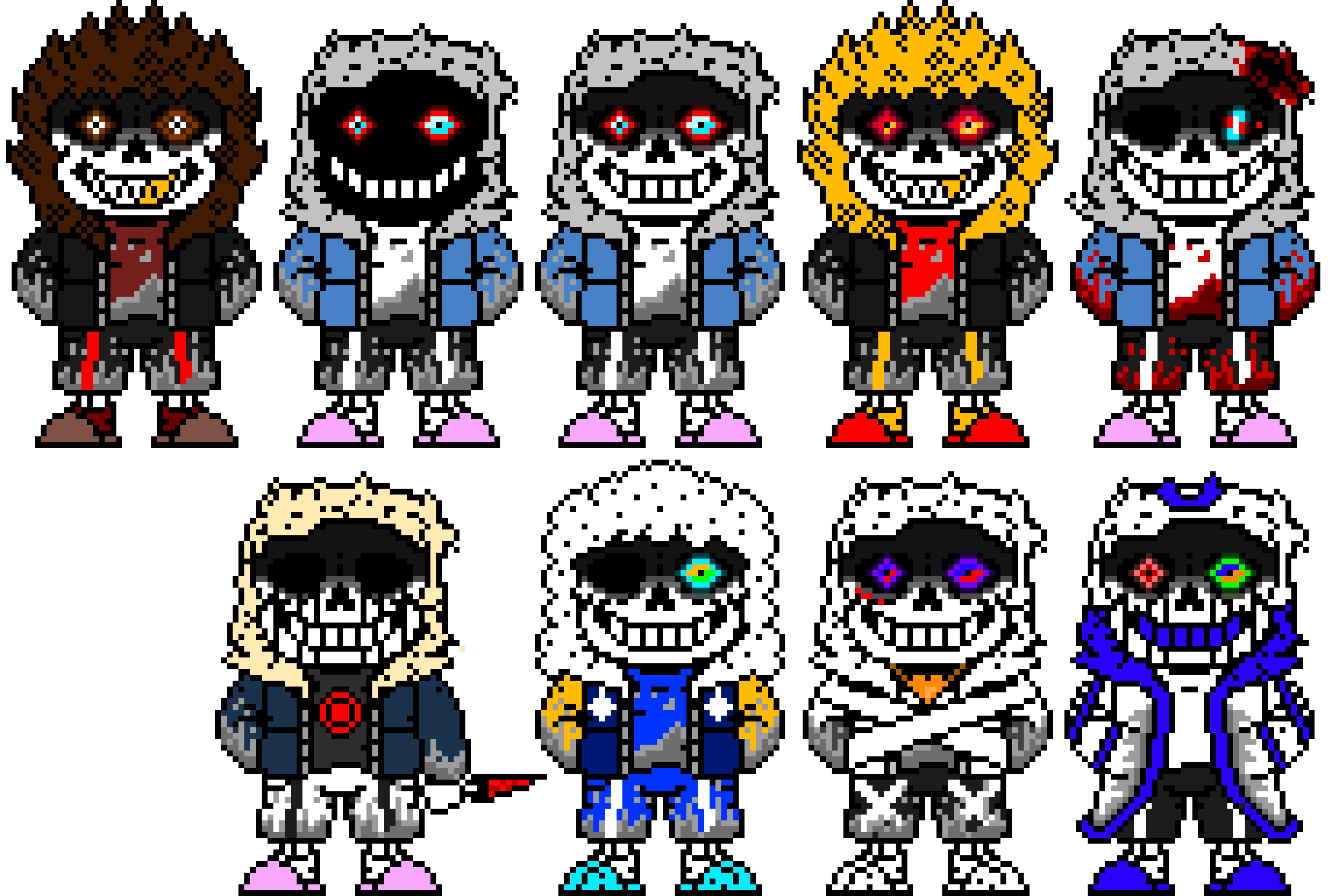 DustFelledFell, DustDust sans, Dusttale sans, DustFell sans, HorrorDust sans, KillerDust, OuterDust, X-Dust and AlphaDust(Dust!404) sans's