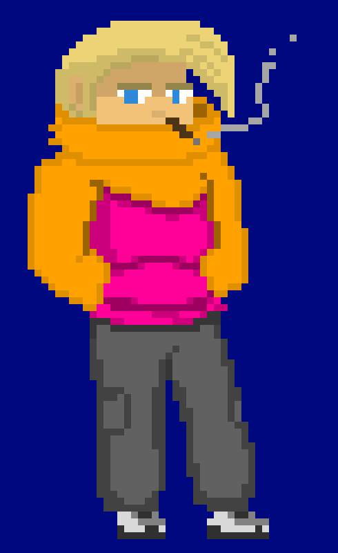 [000885] *He walks down the street, passing by multiple shops, buildings, and alleyways*