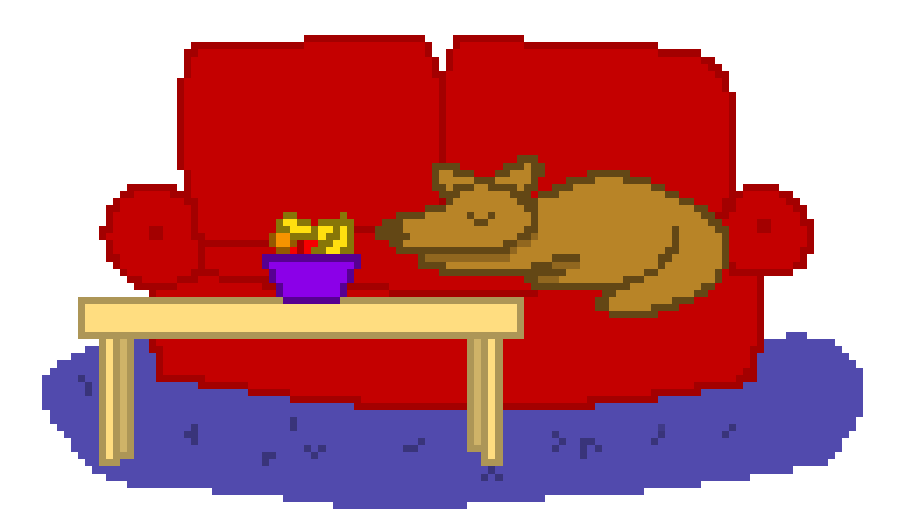 [cfae2d] dog, couch, fruit