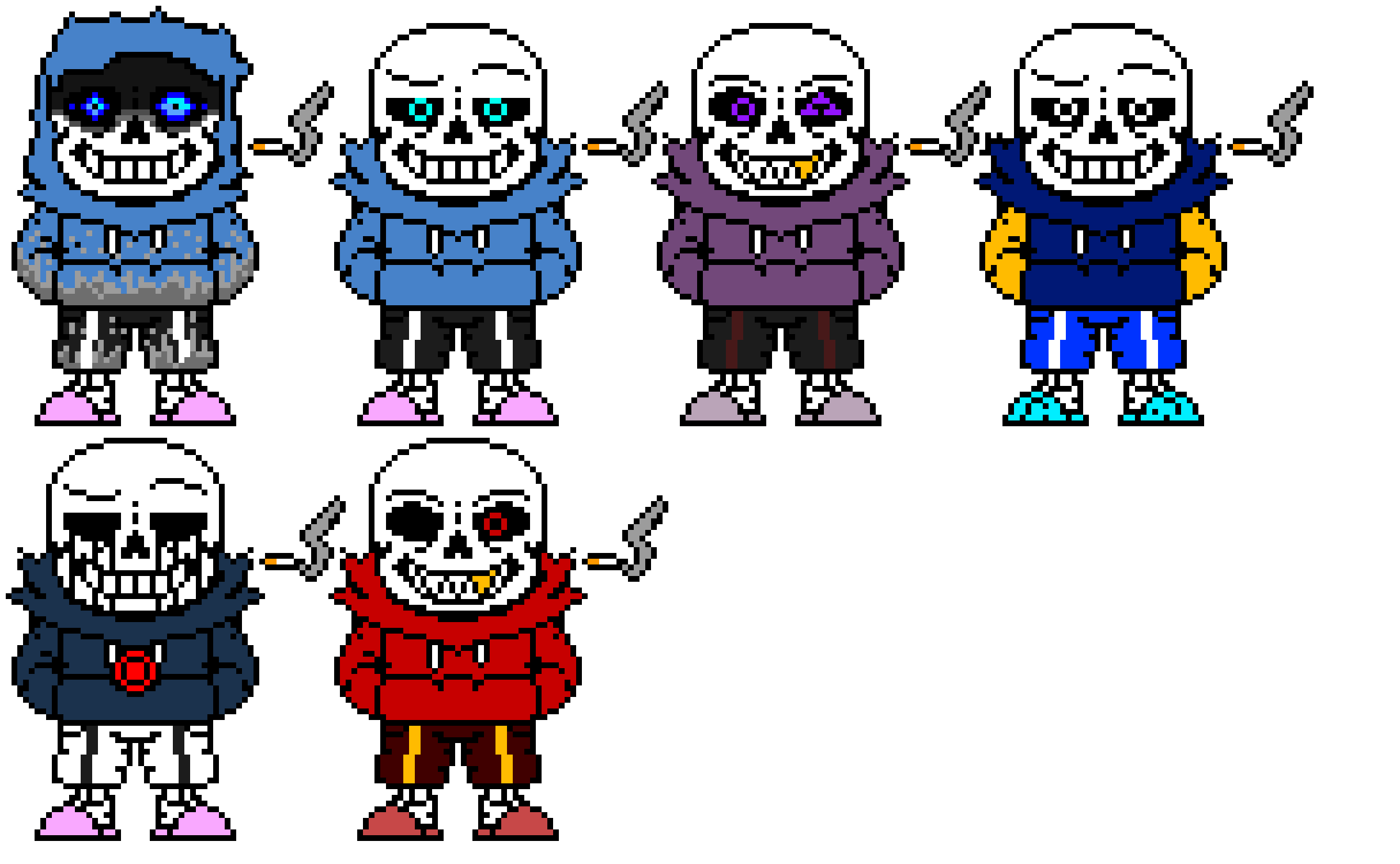 DustSwapSwap, SwapSwap, SwapSwapFell, OuterSwapSwap, KillerSwapSwap and FellSwapSwap sans's