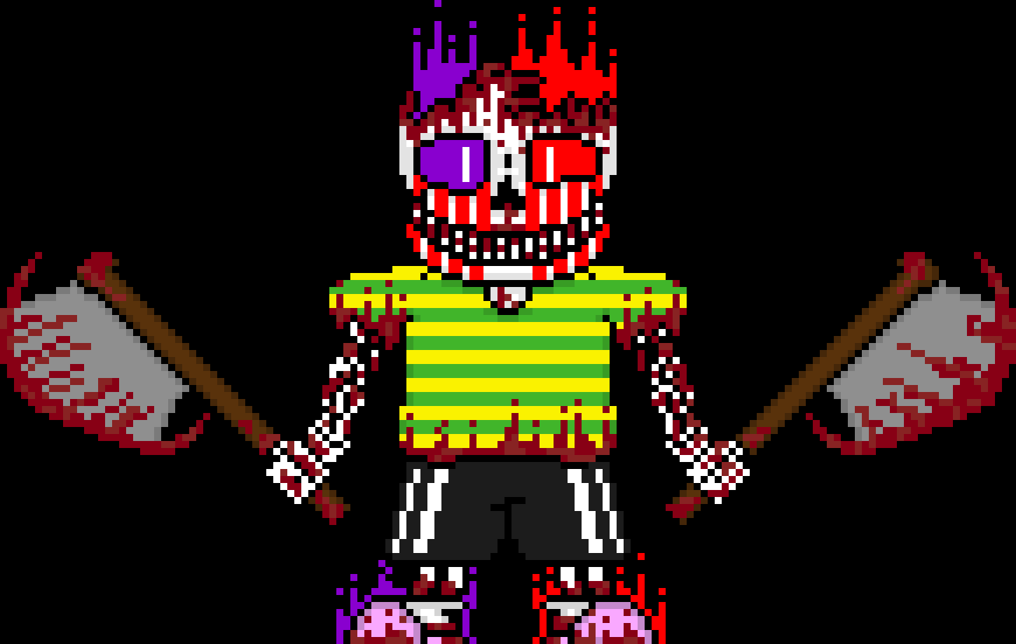 [e8cb42] *LV rises* its G A M E T I M E *tps behind shadow and stabs his back with on axe and is about to decapitate him with his other axe*