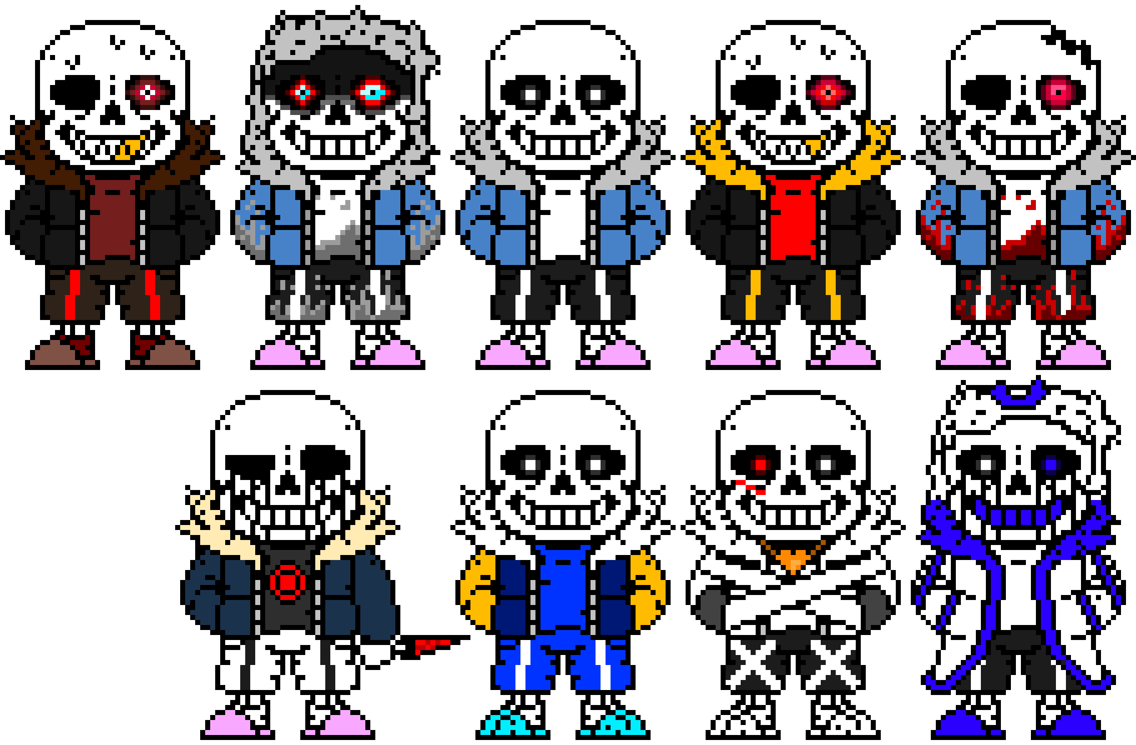 FelledFell, Dusttale sans, Undertale sans, UnderFell sans, HorrorTale sans, KillerTale, OuterTale, X-Tale and AlphaTale(Error!404) sans's