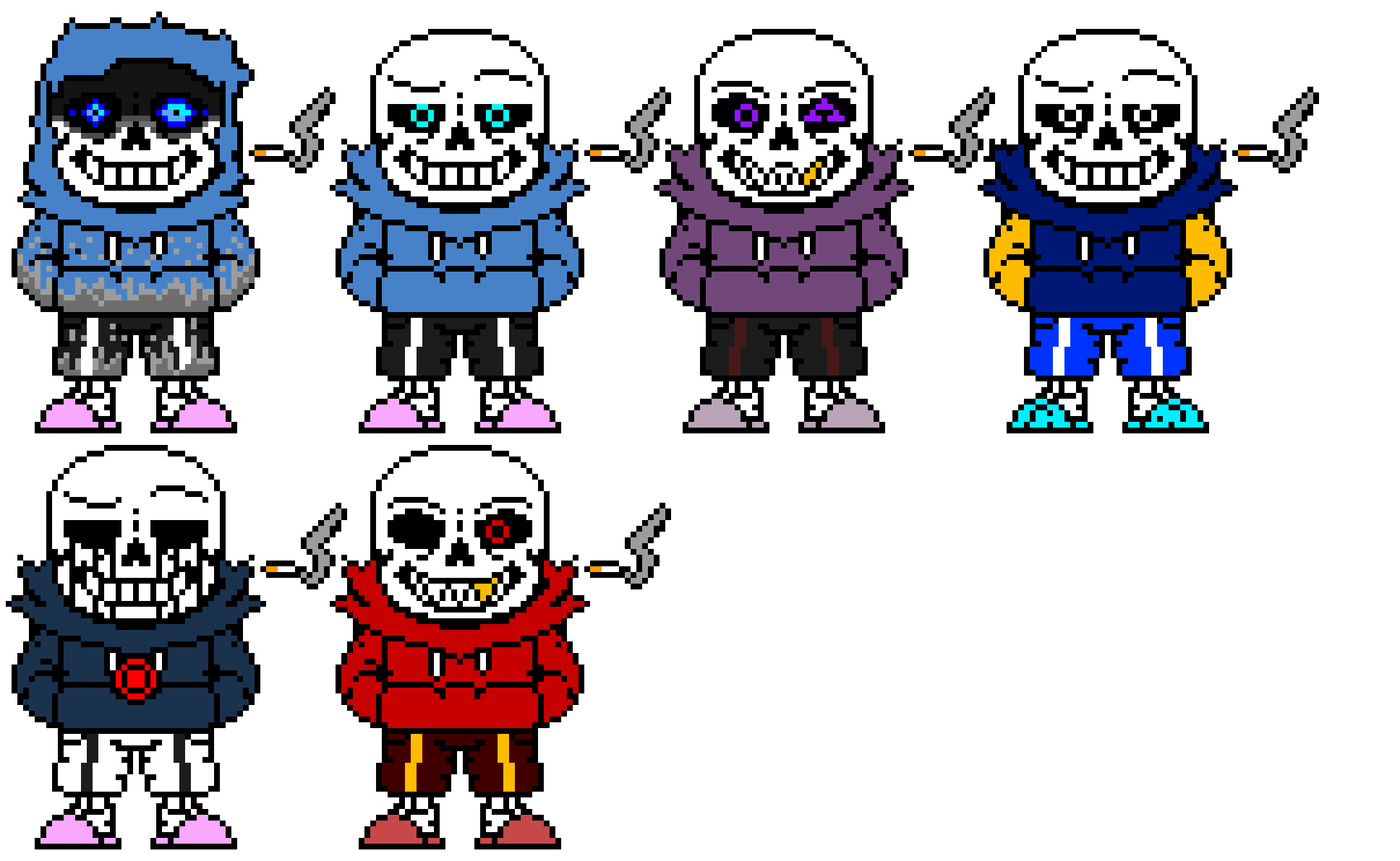 DustSwapSwap, SwapSwap, SwapSwapFell, OuterSwapSwap, KillerSwapSwap and FellSwapSwap sans's