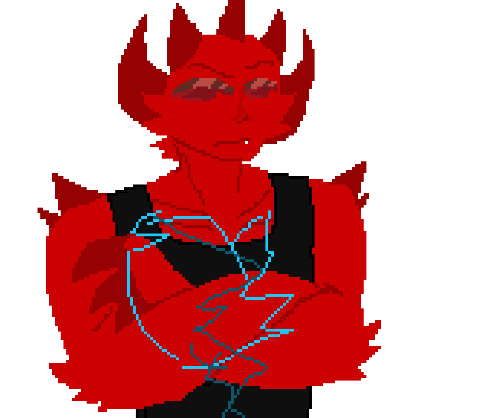 [f62996] I'm gonna use Raddy as a base cuz fun you but the lighter blue is where the front part of his wound is on his chest and the darker color is where it wraps around his back. Axel can regenerate to a certain level, but he doesn't have enough "mass" to completely heal this, and his body heals automatically. So when it repairs some of the deeper parts that's missing flesh, another wound opens