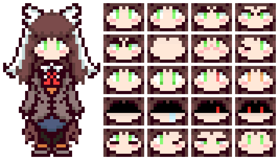 "Monika - Terrie | Face palette... I redrew this cause I can I made the face palette, for one: a face palette, two: to calm myself down since some cunt just can`t leave shit alone...
