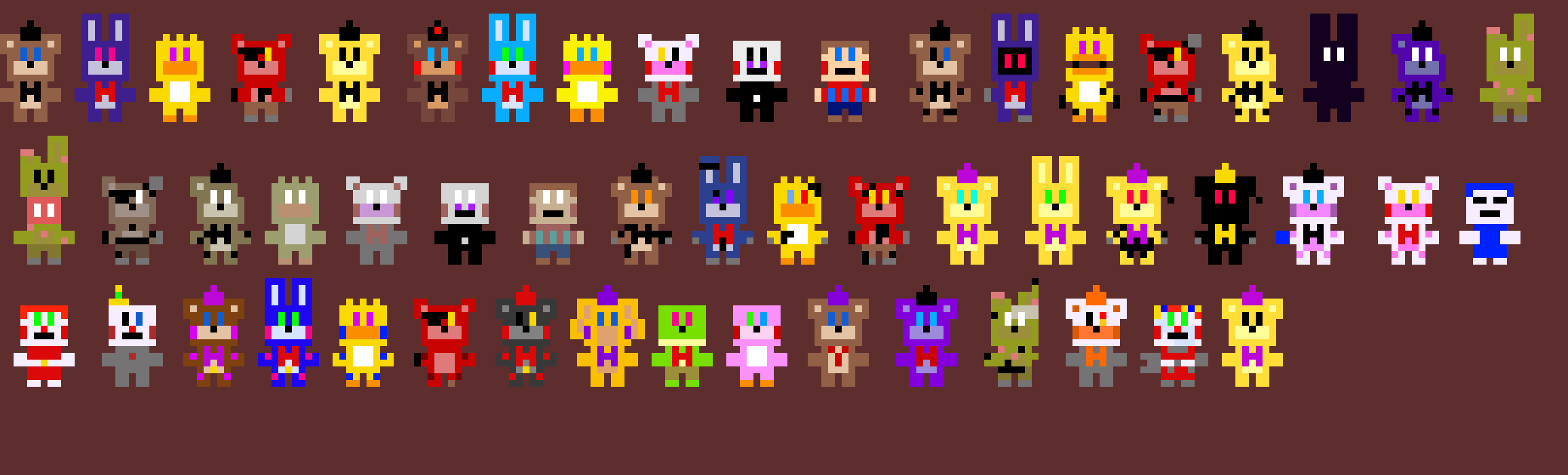 [b9de0d] look how much smol sprites i made.........some characters are missing tho. 