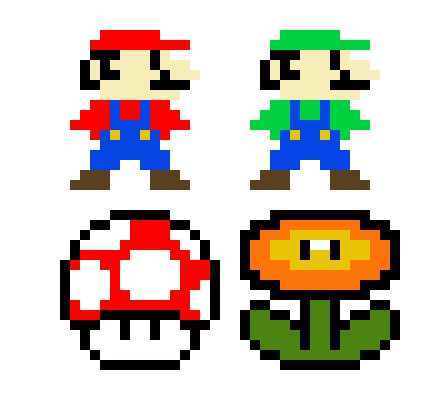 [5ddf38] Mario, Luigi, Mushroom, and Fire Flower