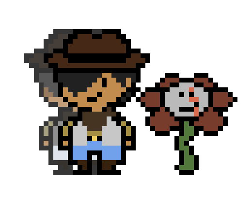 [6c26bc] Undertale/Deltarune AU OC's: Lee "Mr. One-Eyed Quickshot" Wester and Scarlo the Flower (in the style of Undertale/Undertale Yellow)