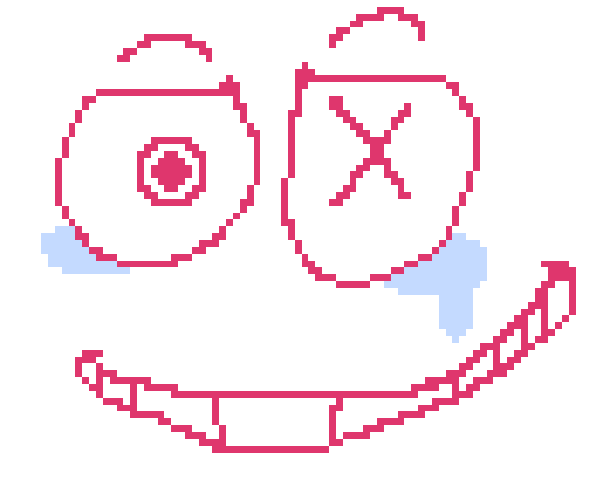 [28e3d0] since he has a somewhat hotpink but mostly clear body, i figured make his blush a weird color, just like his entire self is weird