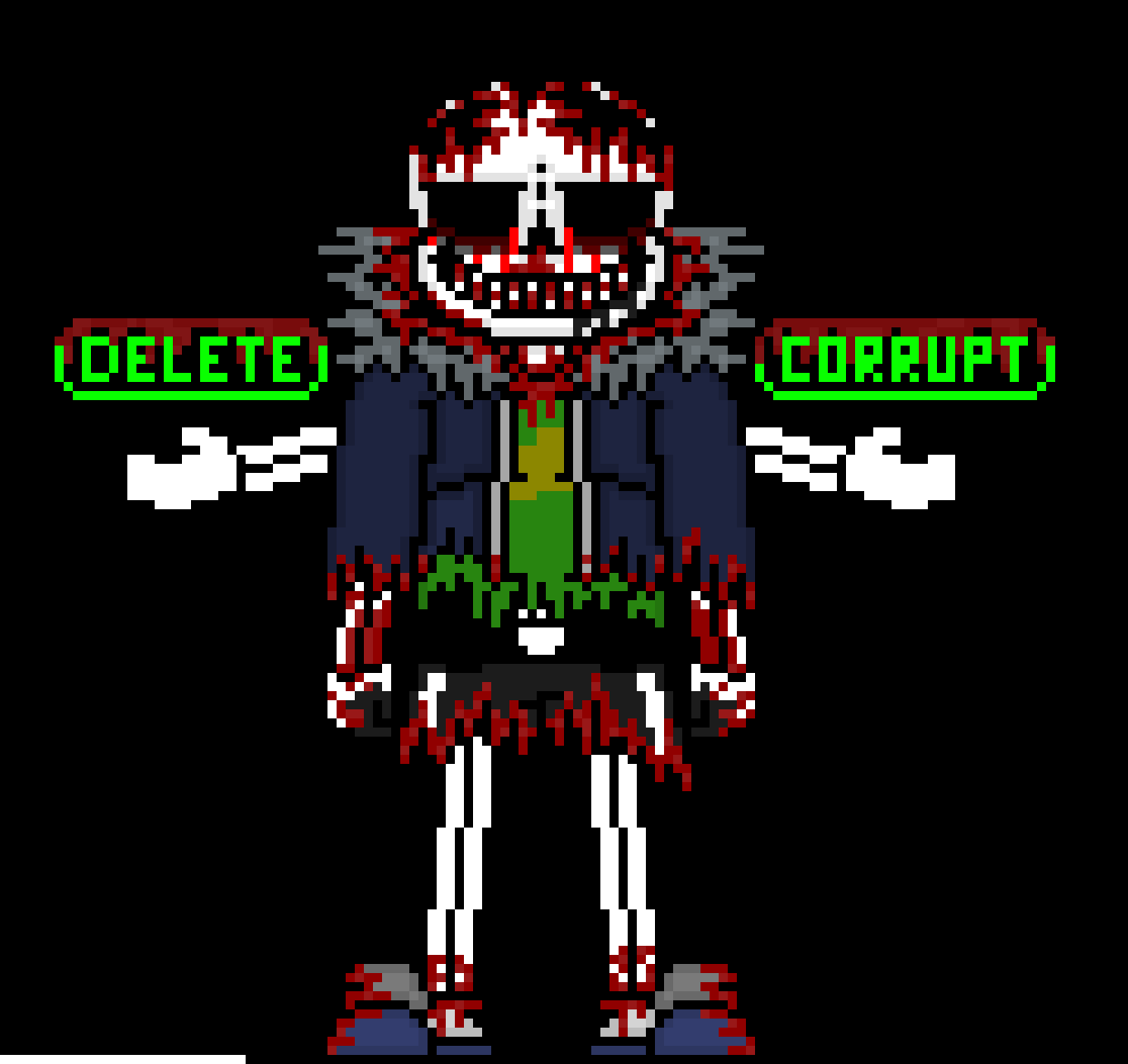[e8cb42] *a giant beast in the shadows stares at Delete, due to him being in the shadows, you can only see the glowing buttons*