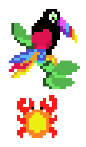 [36db21] perler bead patterns - toucan and crab