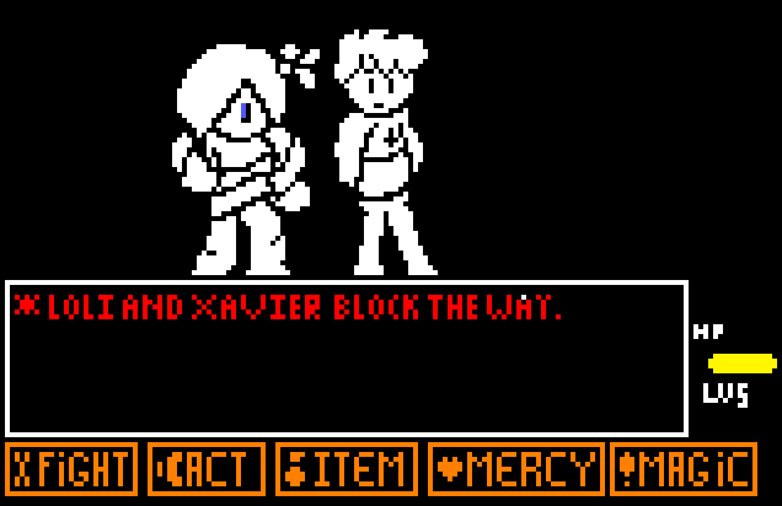 [Loli and Xavier block the way.] (theme in desc)