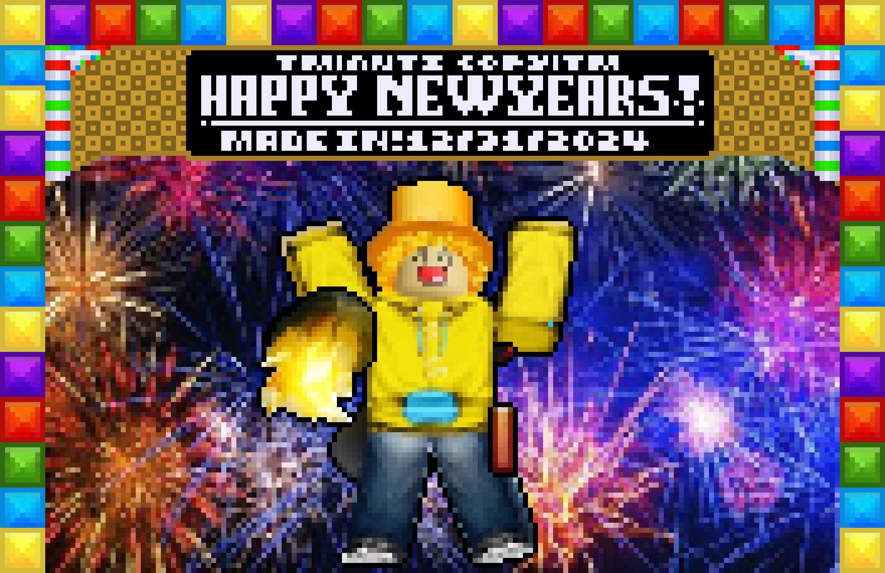 [126e39] New year's Kye Cheering with fireworks up in the air