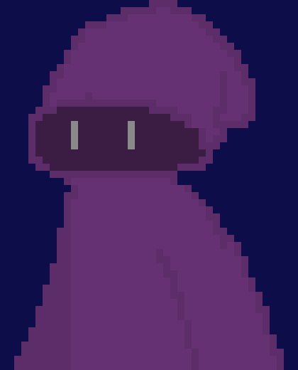Nice) The cloaked figure sits on a bench with their rock, Pebble, in their lap.