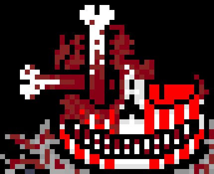 i think i might make a take on TripleHorror where half of his head was ripped of by papyrus because papyrus also went insane, so he summoned a gaster blaster, teared in half and now he has a half blaster half skeleton face (i know its sounds very similair to solunary but wait until you see the sprite)