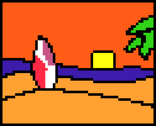 [6fde8b] surfboard on a sunset beach