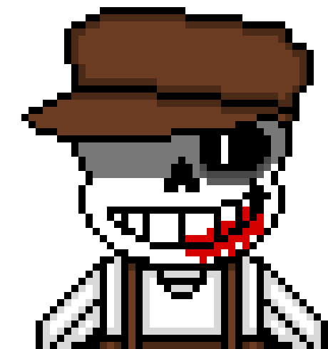 [606dfc] *turns and looks at VHS Sans. Blood is dripping from his mouth and his cracked and broken bones and he is shaking, yet he is still standing. part of his arm is broken off and hanging and he has cracks on his skull*