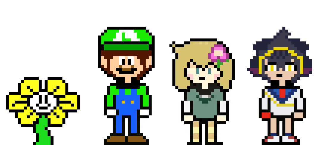 Univer's Comfort Characters (Luigi, Flowey, Kieran, Basil.)