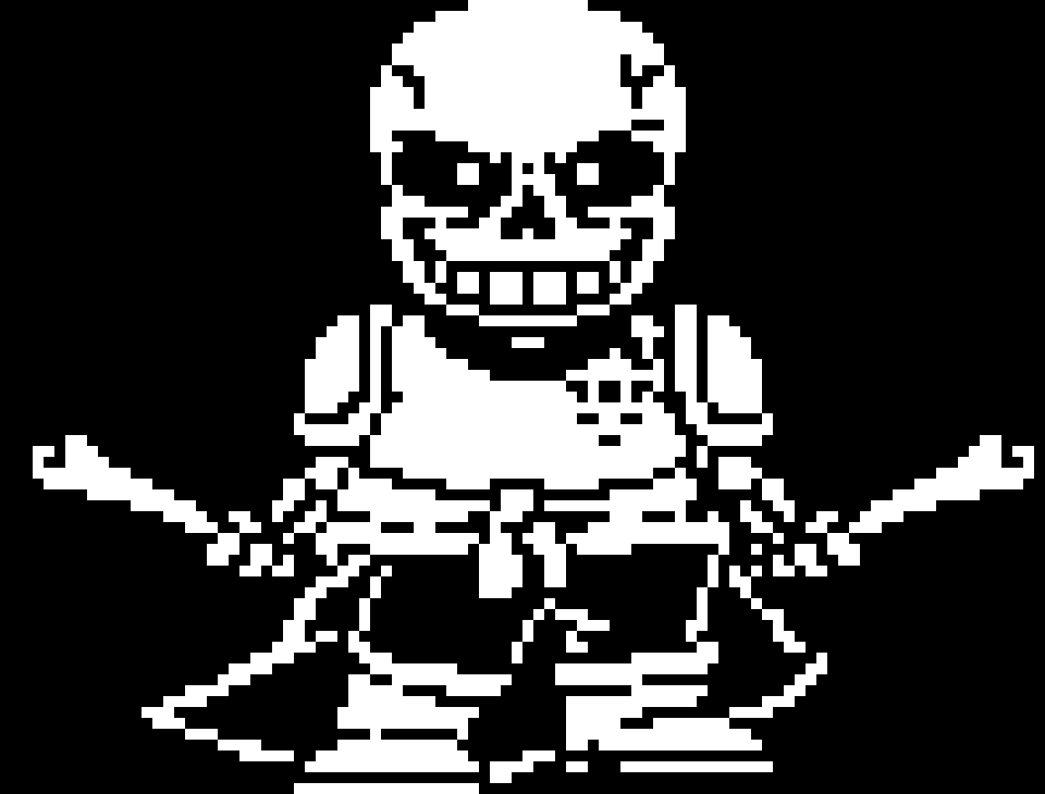 [11a9d7] -Jumps down from his seat, to the arena, landing on his feet, summoning two bones in his hands and smiling- -Distrust!Sans