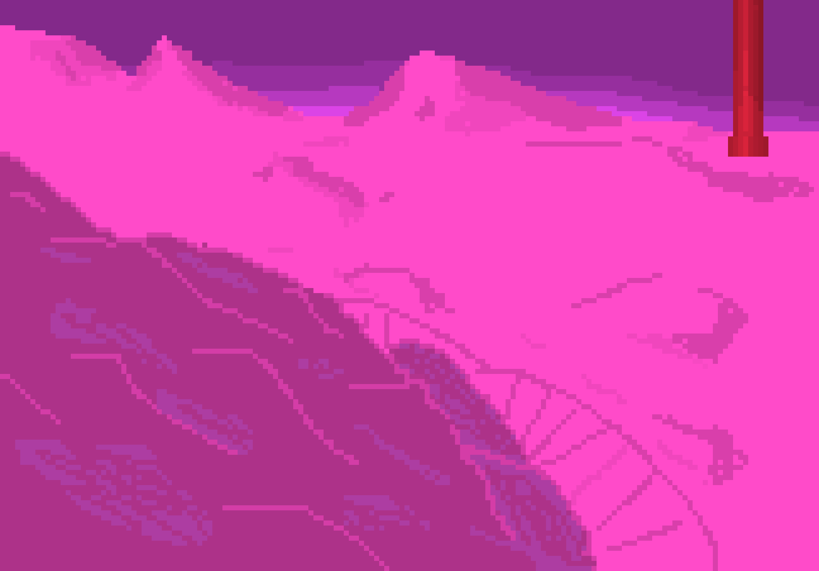 [f643a5] pink land with a piller viewd from a meteor