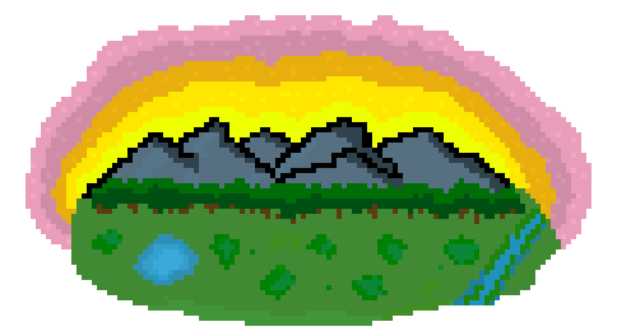 [aa9715] final pixel art of mountain overlooking plains with sunset behind
