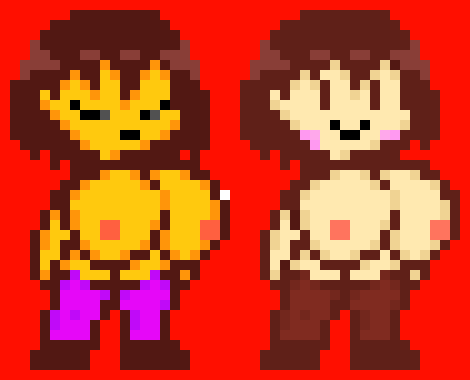 [fdf06b] "Thicc Frisk and Chara | What has my life become?... I dunno but I've got a 'Sickness for the Thiccness'... " -Terrie