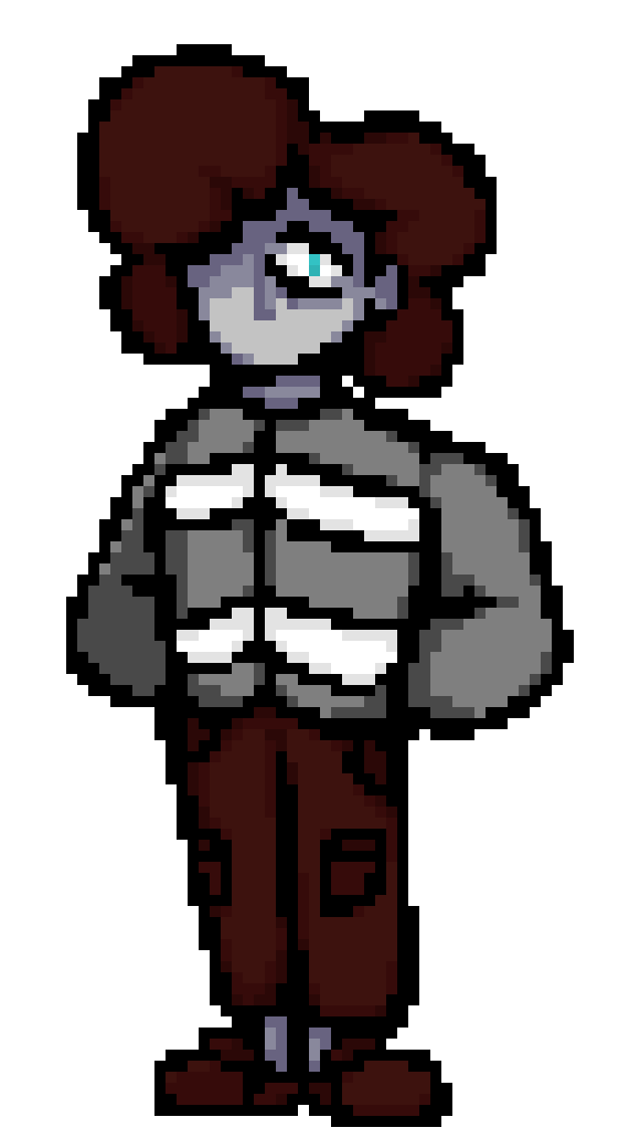[35dc76] there is no such thing as too simple when it comes to your artwork, i think it is great, but it depends on the feeling you are going for, if he is supposed to be scary then i think it works very well