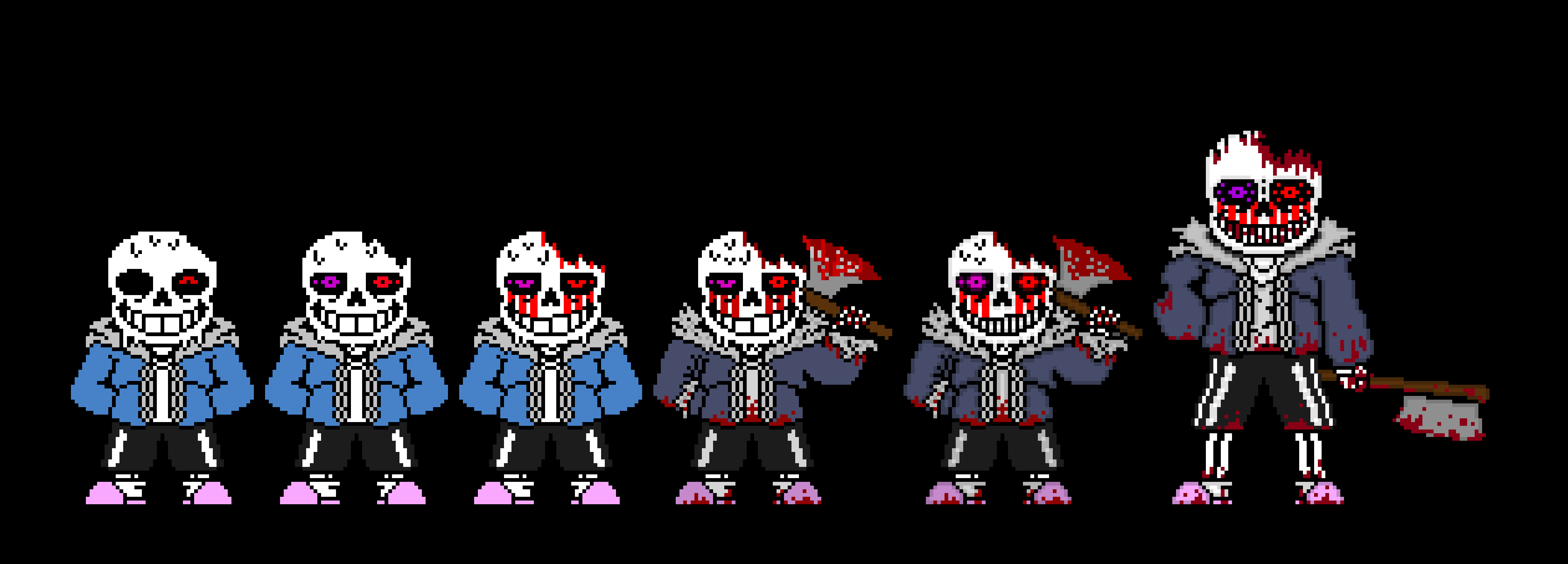 The evolution of my terror sans sprite (i went from the left sprite to the right sprite in the span of 3 months)
