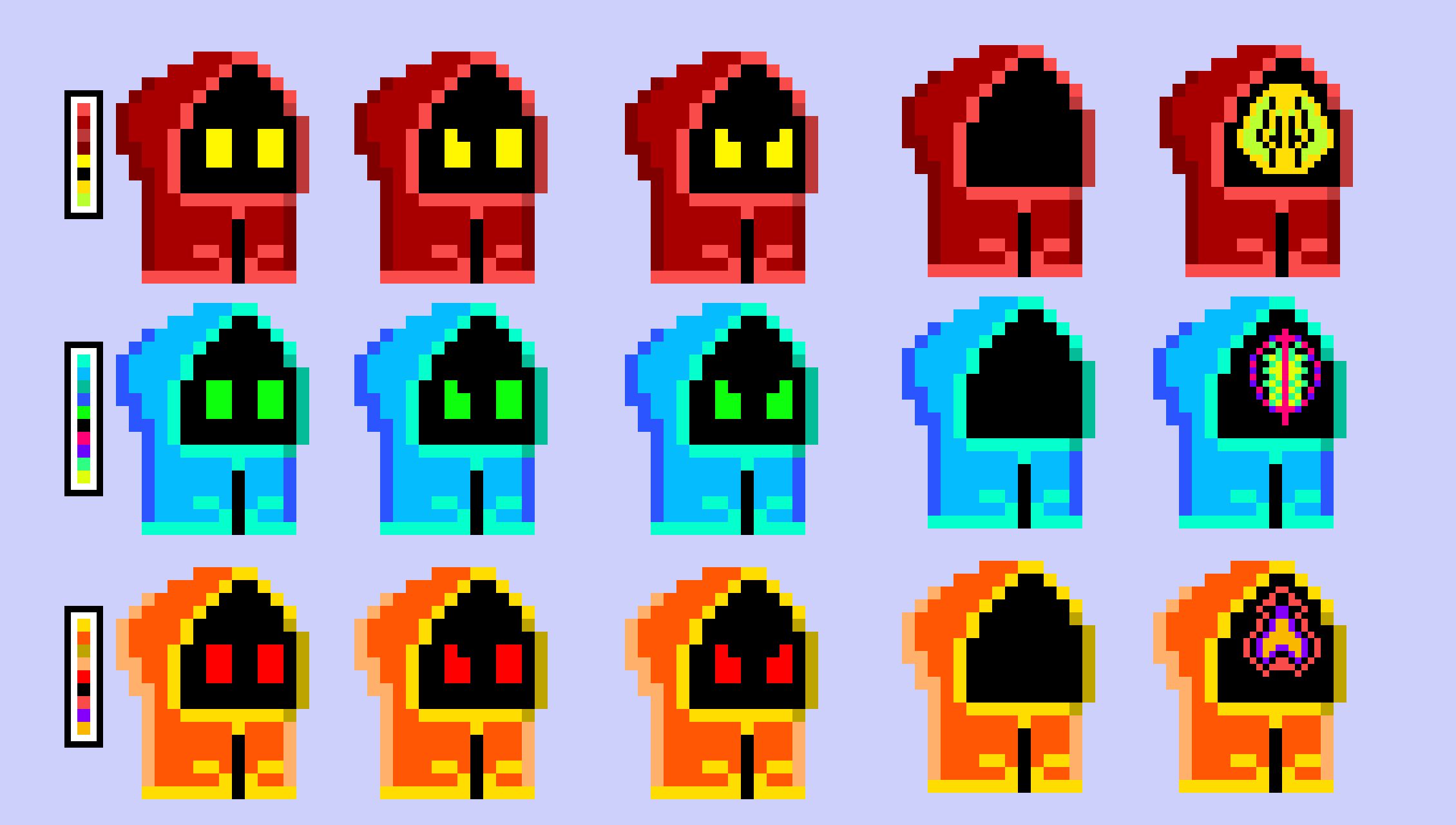 Robed's minion sprites. Now lined up and with palettes.