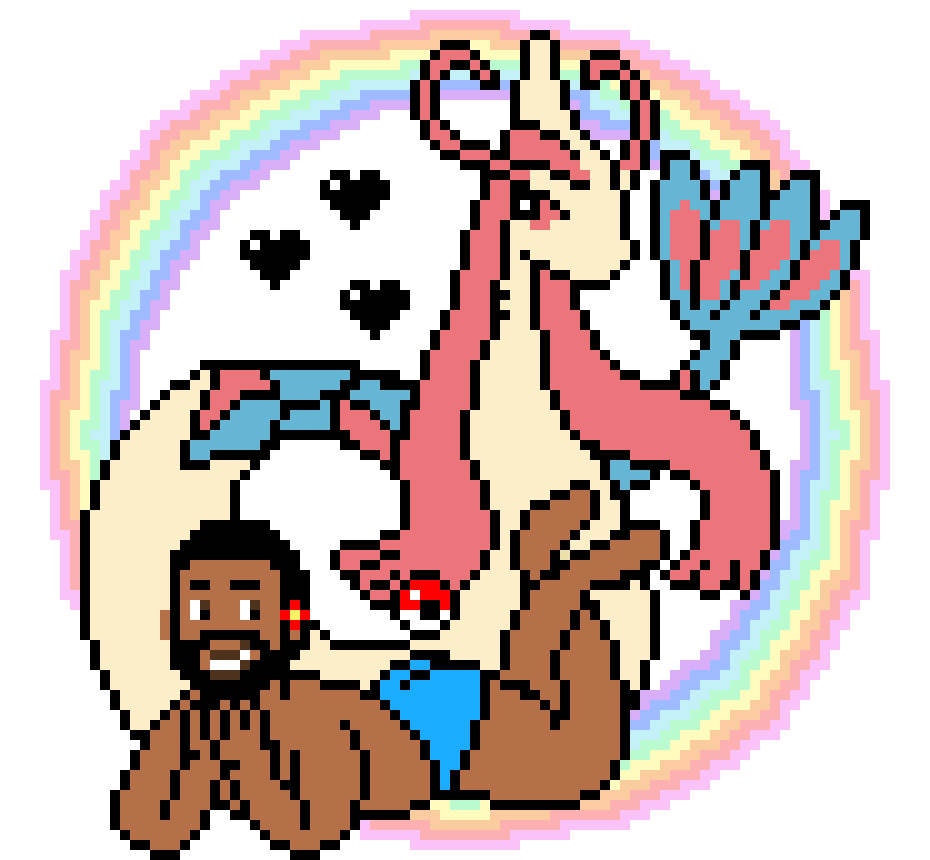 [e9e671] Kevan & Milotic ( Light grey hearts shinyRainbowHearts flower)