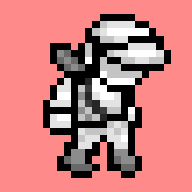 [77b851] - Puts sheath back on back and keeps walking -