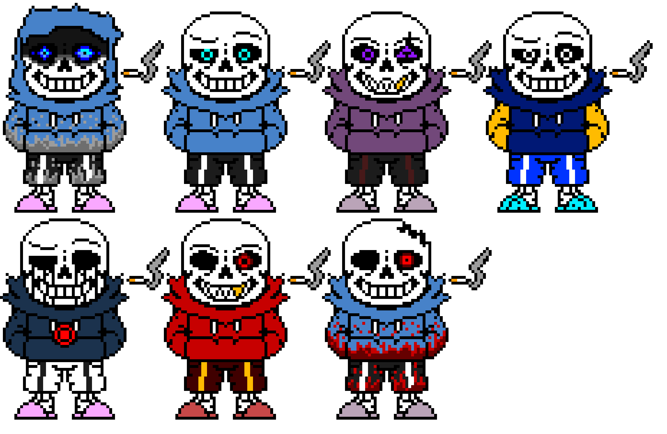 DustSwapSwap, SwapSwap, SwapSwapFell, OuterSwapSwap, KillerSwapSwap and FellSwapSwap sans's