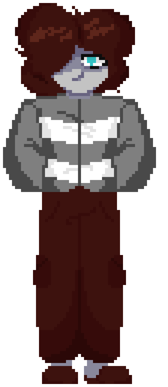 [35dc76] indeed very peak, but what else are ya supposed to do with a character whos purely white with black eyes? maybe add the nametag, and a cloak perhaps? cloaks can usually add a bit of mystery to a character.