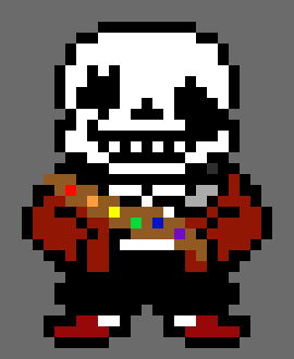 inkless sans.an ink sans from another multiverse,who had sadly lost his brush,his dignity,his friends,and any reason to live.hes just a broken husk now,doomed to be in an endless drift through the multiverse.no thoughts,no passion,no way back home...no way to make contact with anyone,except for a few meaningless words every once and a while.forever alone,never to see what it means to not give up hope...for hope is something that had left his grasp long ago...