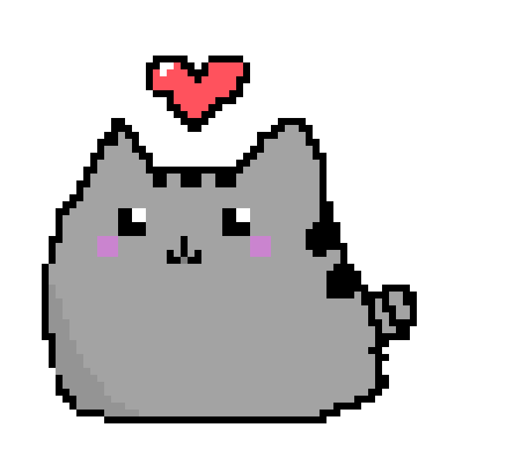 [9664c4] Pusheen cat with heart pixel art