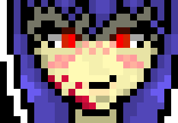 [5b2f3e] (the world when the yandere dim affect comes in: water turns to blood, the clouds grow dark, and the moon is red. her eyes can be seen anywhere)