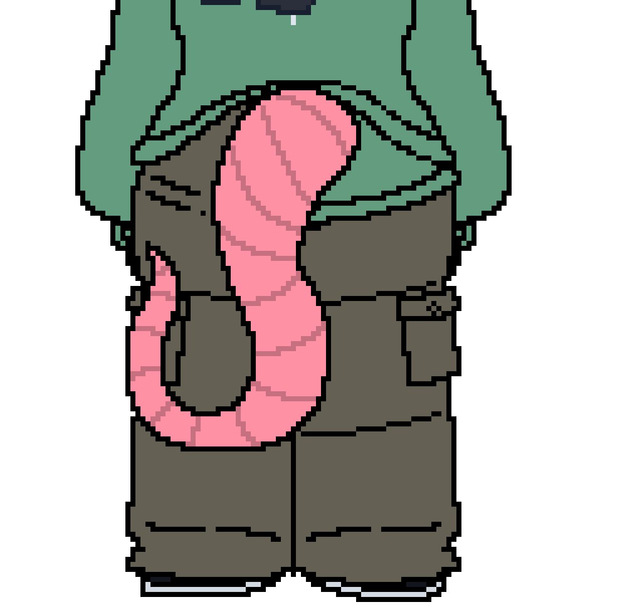 [006d2b] thinks. if his tail goes through his pants then his pants will be high up. if it doesn't go through either his back is just exposed. hrm thinks thinks a bunch